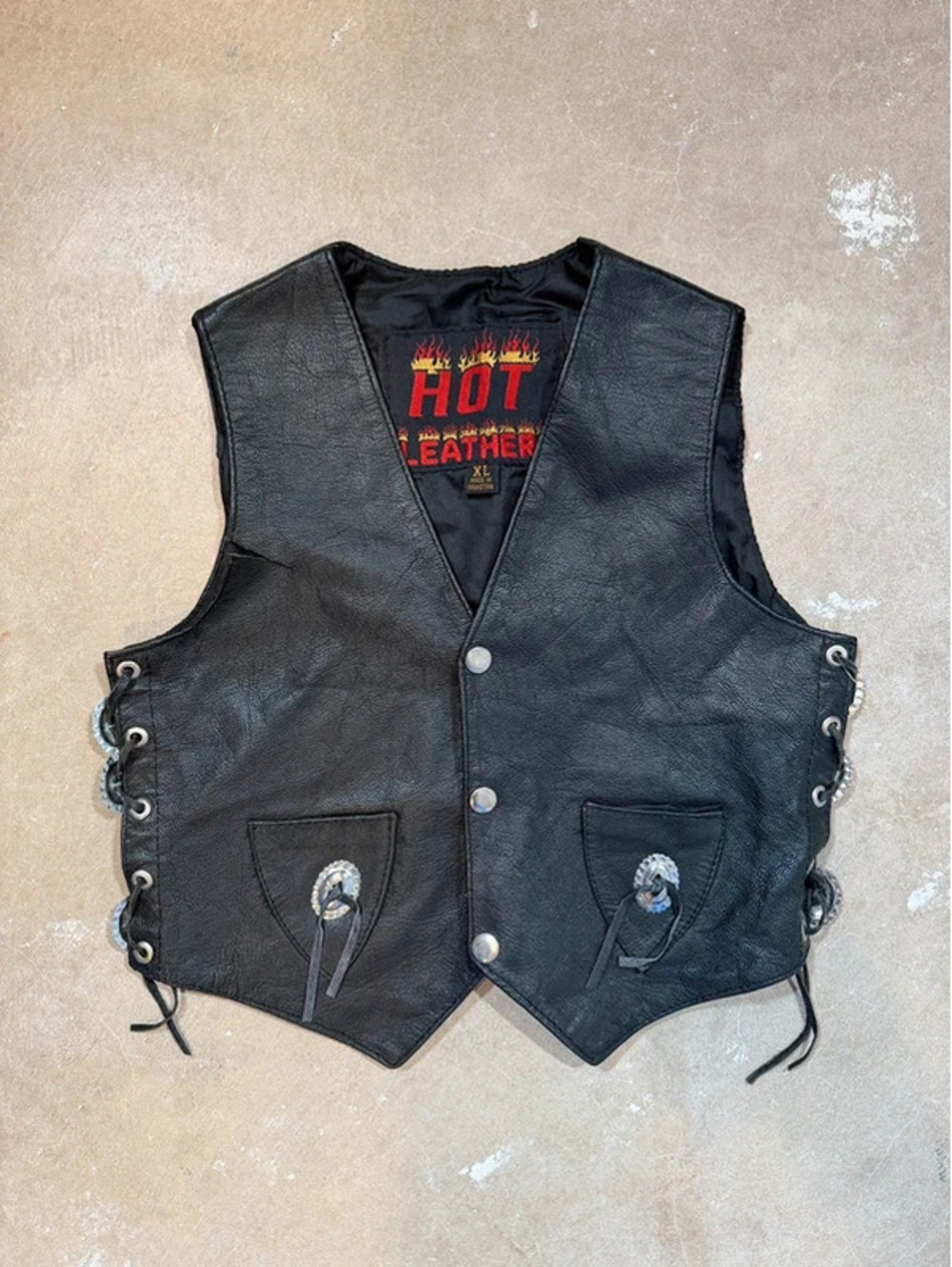 Vintage Hot Leather Boys Biker Vest Size Youth XL (read)